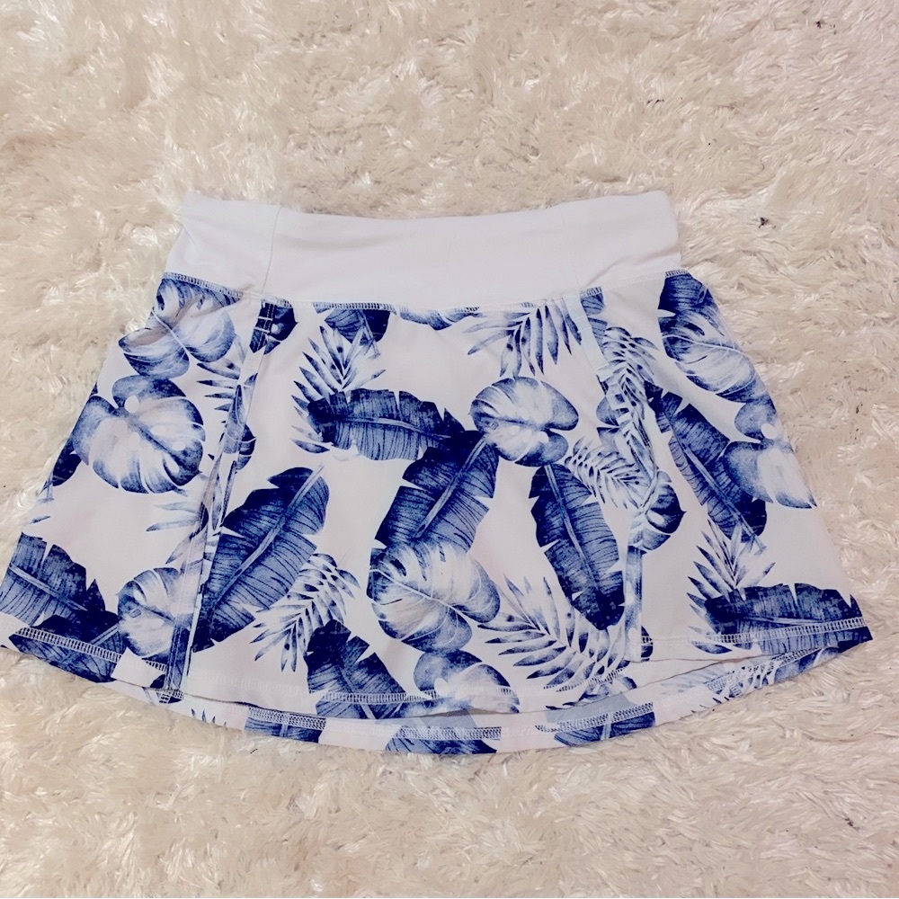 Kyodan White and Blue Palm Leaves Active Tennis Pickleball Golf Skort Size Small
